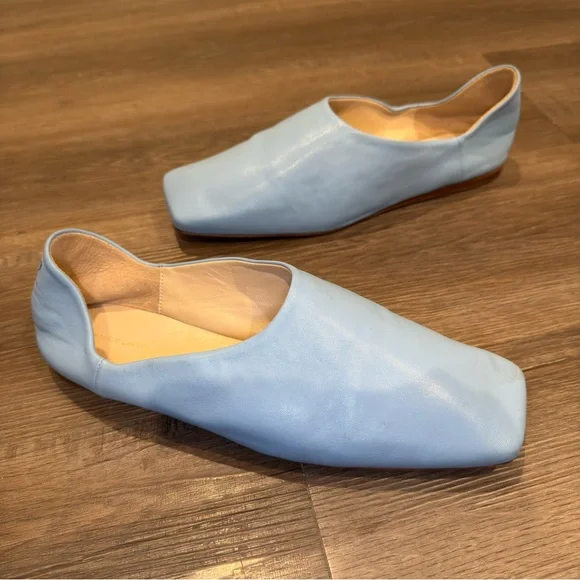 Mansur Gavriel Moroccan Babouche Blue Square Toe Leather Flats - Picture 4 of 10